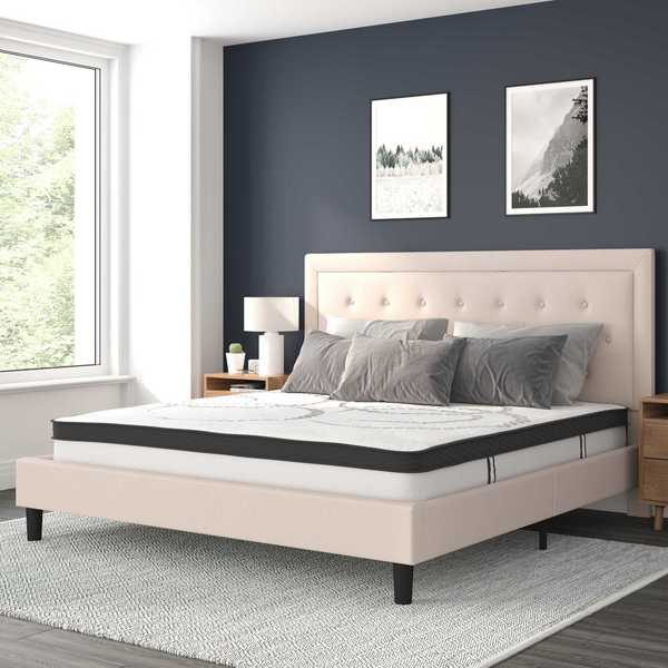 Flash Furniture King Size Beige Fabric Platform Bed with Mattress SL-BM10-20-GG
